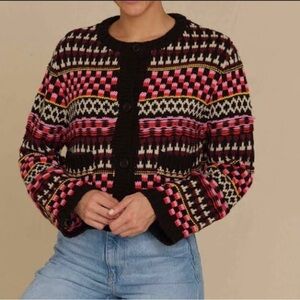 ZARA Black Multicolor Cropped Knit Cardigan